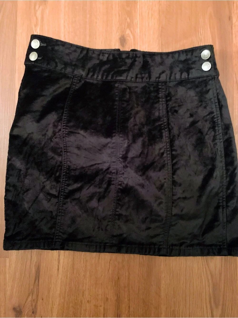 Free People Y2K Black Velvet Mini Skirt with Silver Button Accents